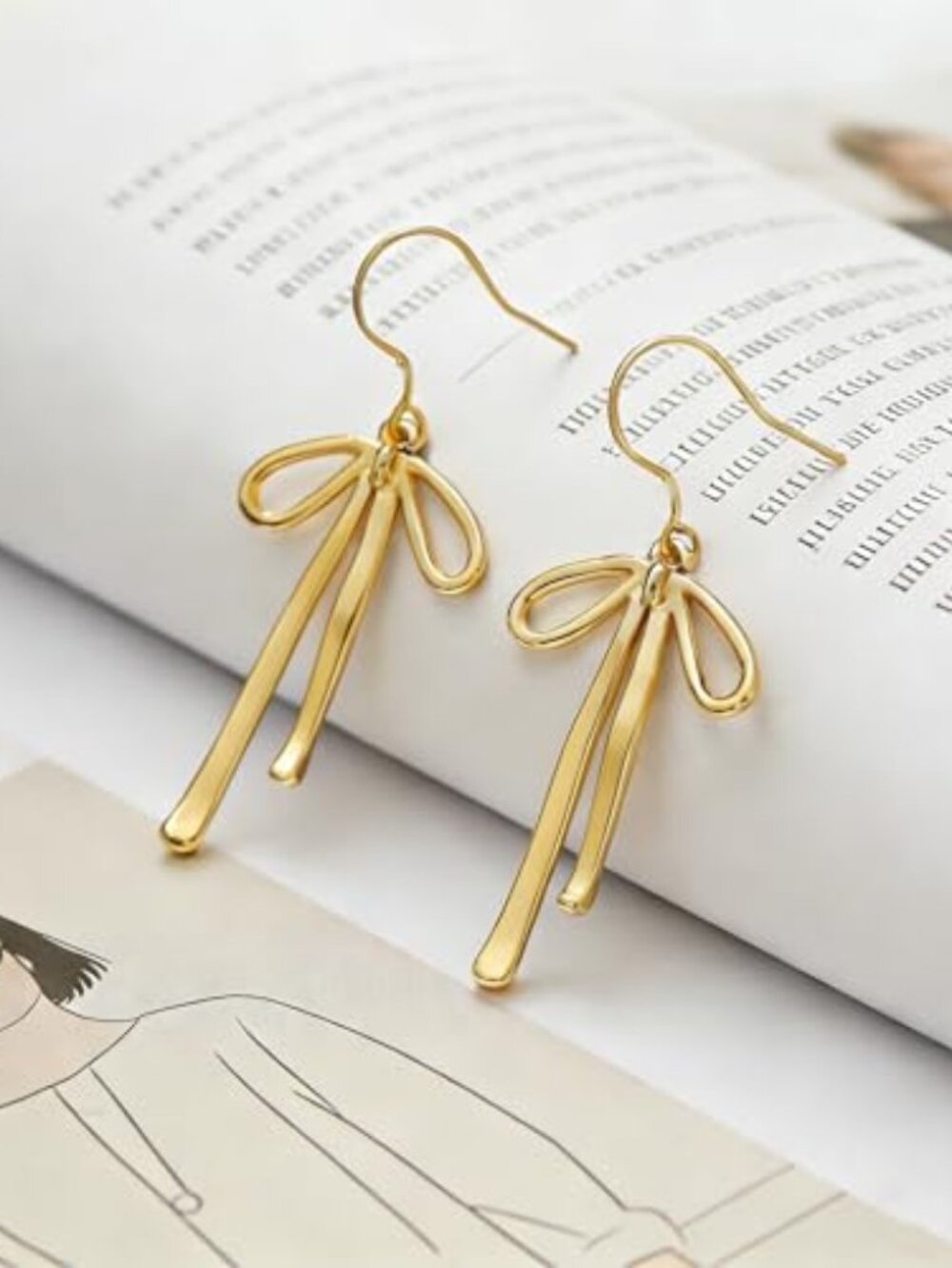 New - Gold‎ Bow Earrings for Women Trendy, Cute Bow Stud Earring 14k Gold Plated